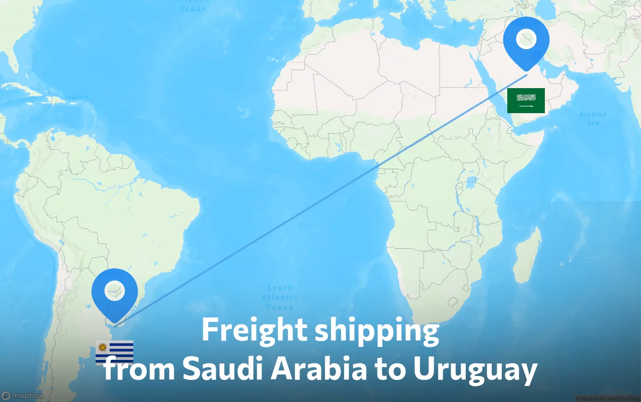 Shipping route from Saudi Arabia to Uruguay