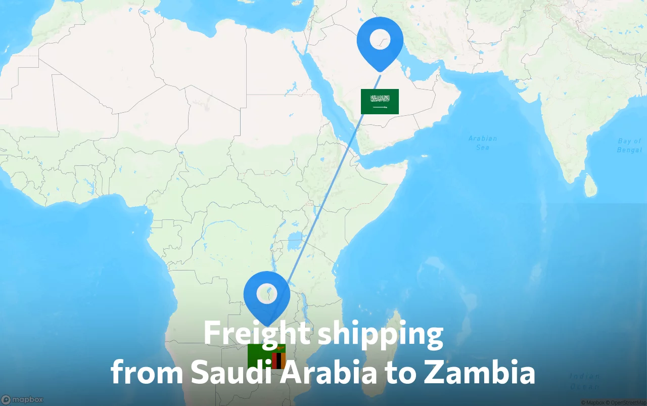 Shipping route from Saudi Arabia to Zambia