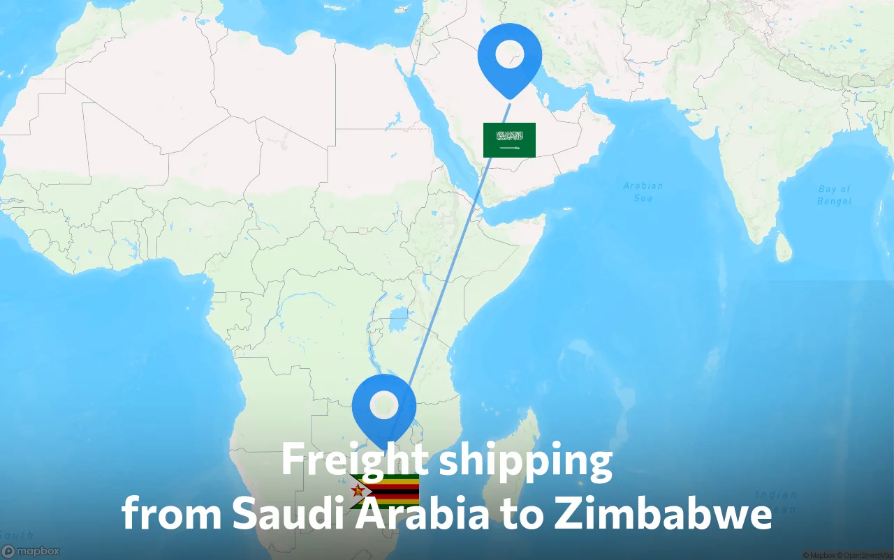 Shipping route from Saudi Arabia to Zimbabwe