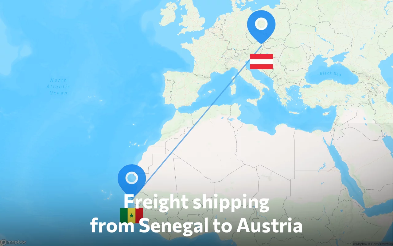 Shipping route from Senegal to Austria