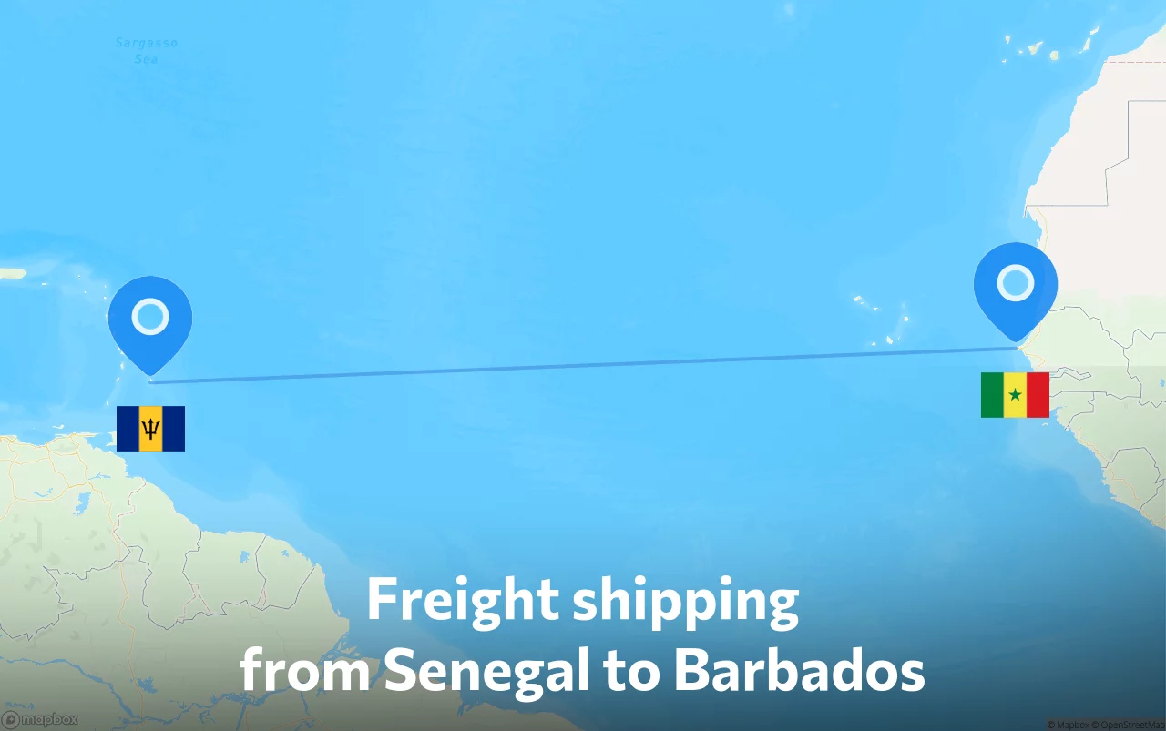 Shipping route from Senegal to Barbados