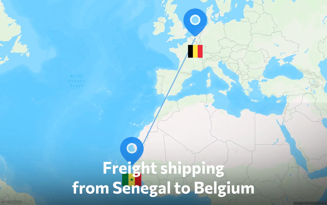 Shipping route from Senegal to Belgium