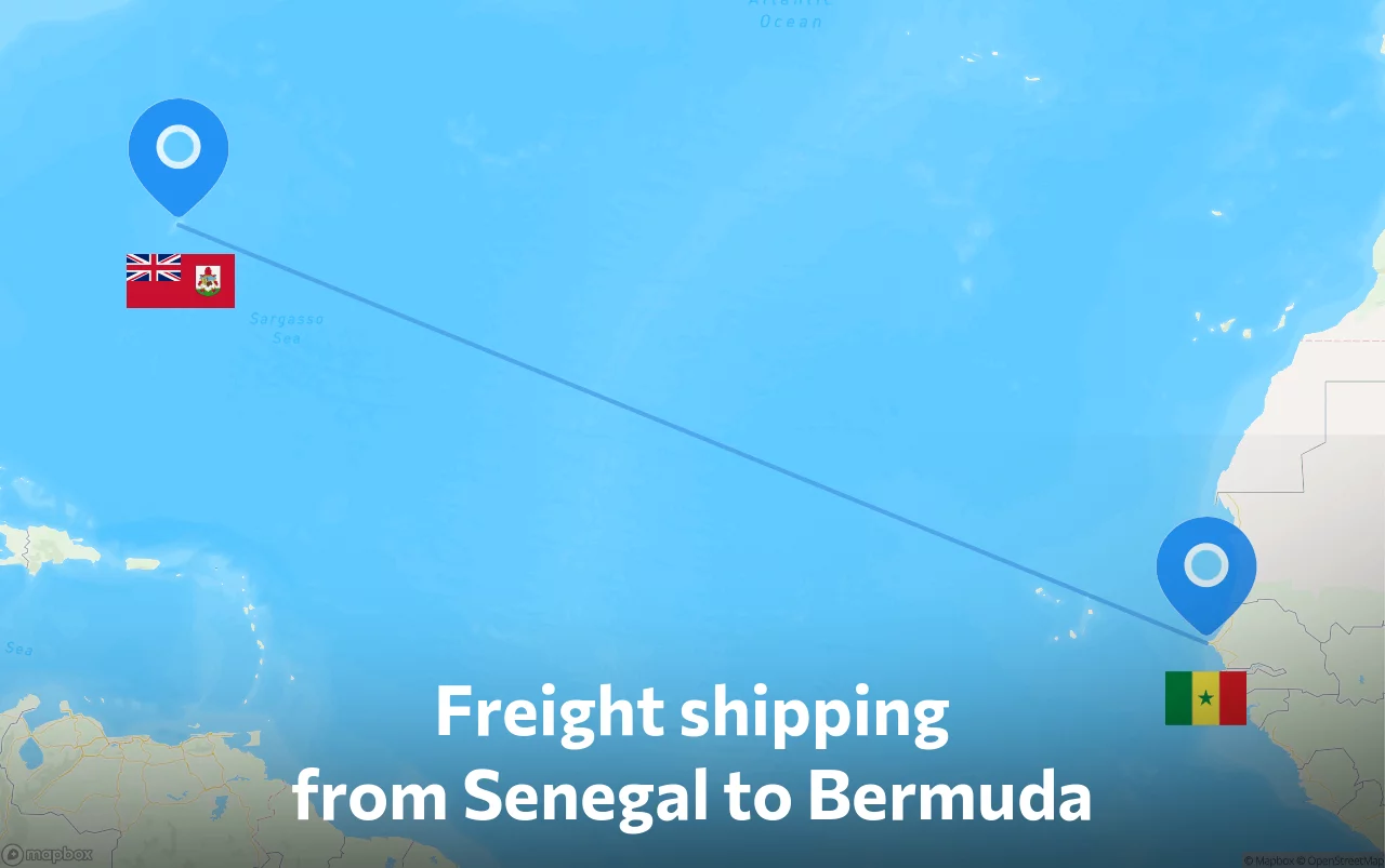 Shipping route from Senegal to Bermuda