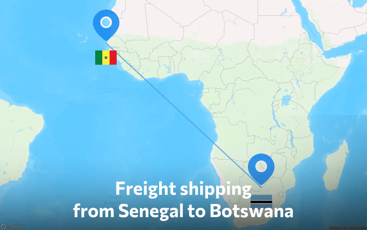 Shipping route from Senegal to Botswana