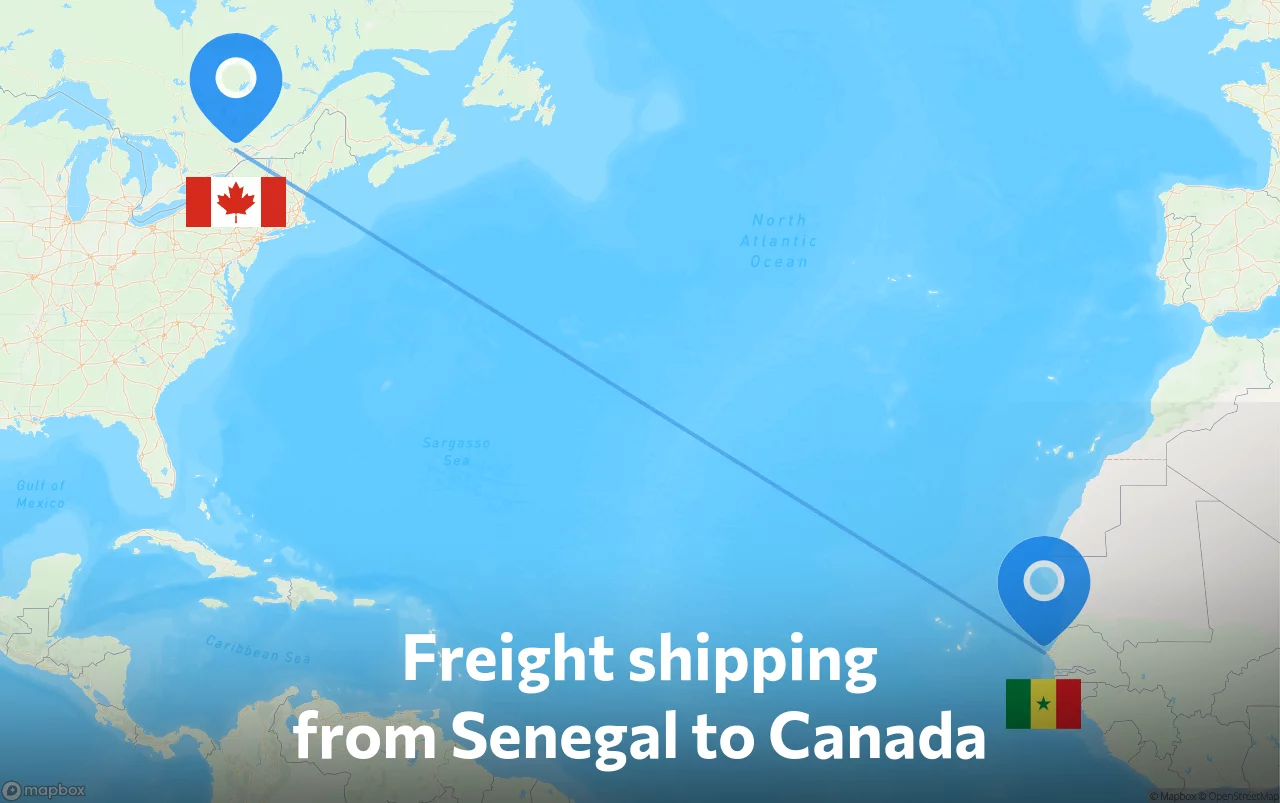 Shipping route from Senegal to Canada