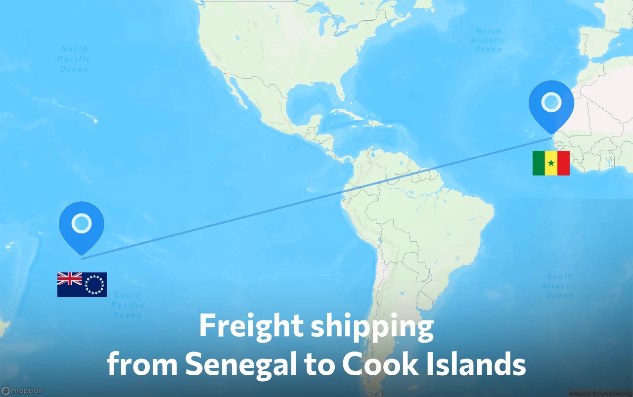 Shipping route from Senegal to Cook Islands