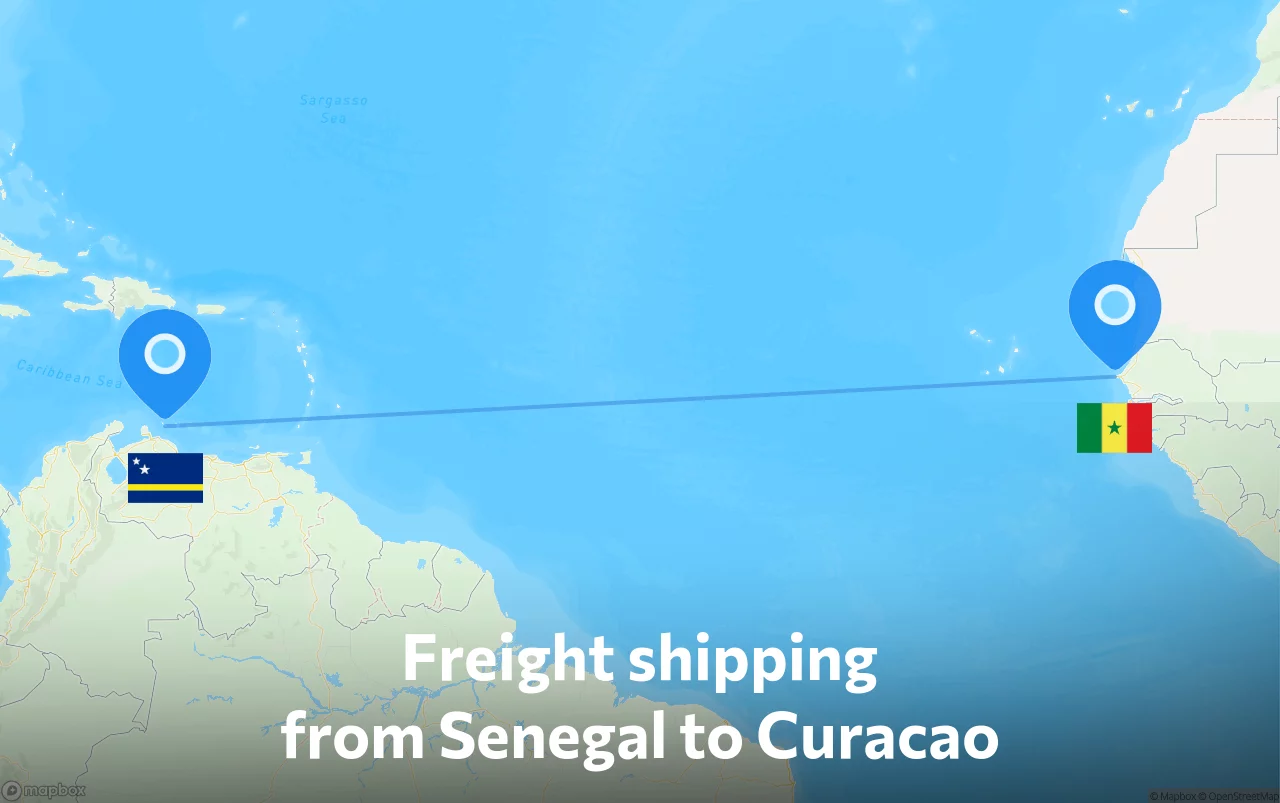 Shipping route from Senegal to Curacao
