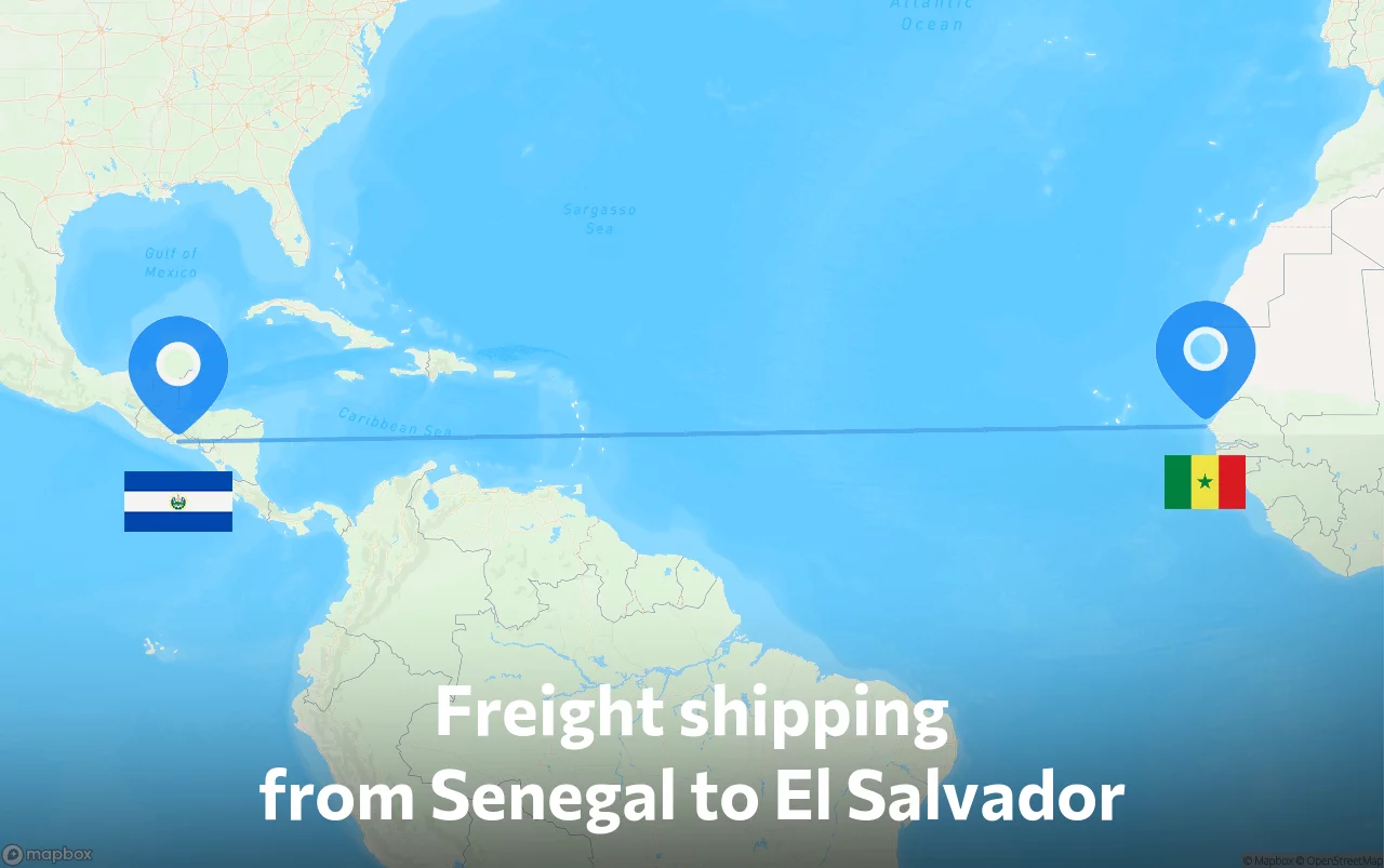 Shipping route from Senegal to El Salvador