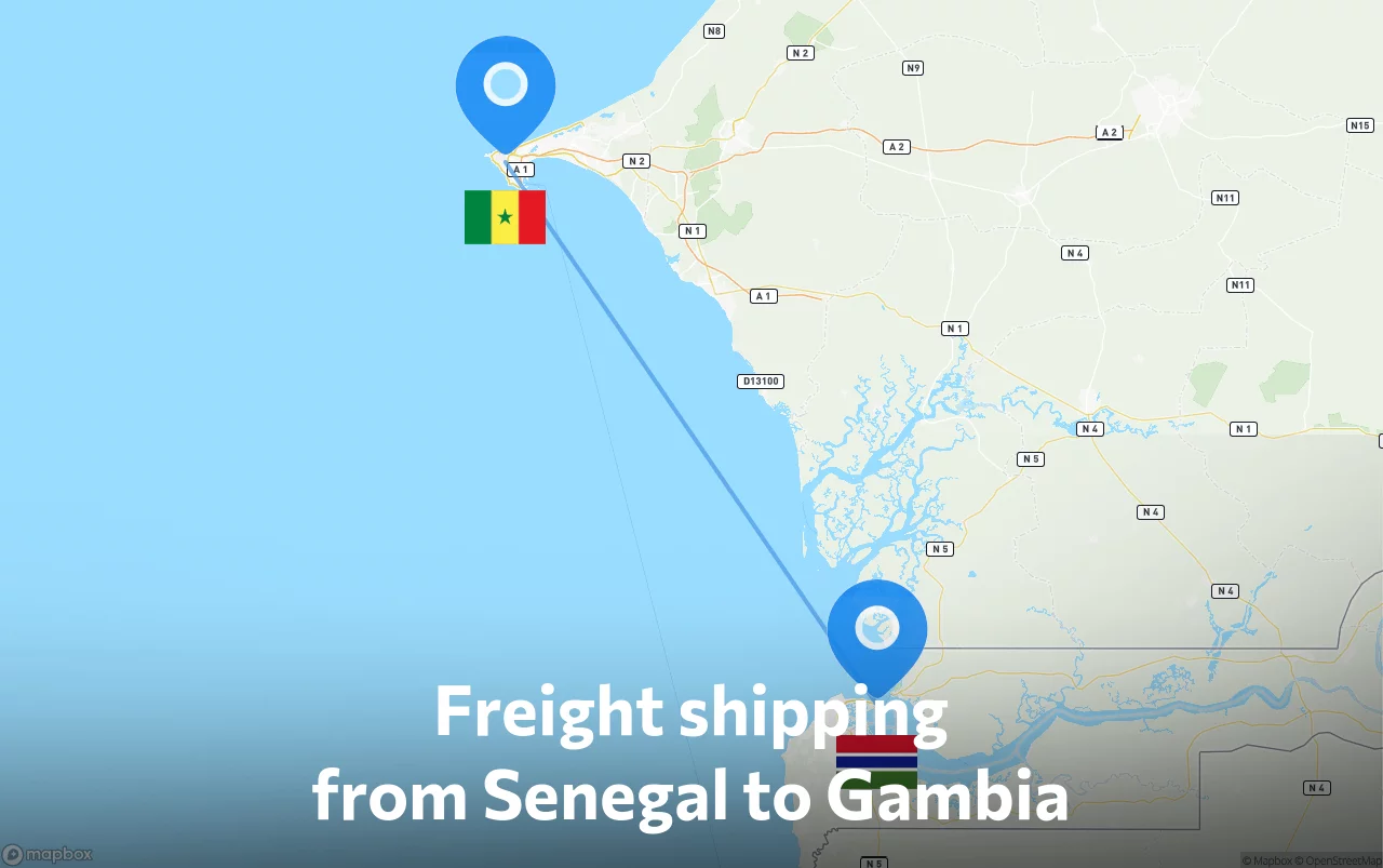 Shipping route from Senegal to Gambia