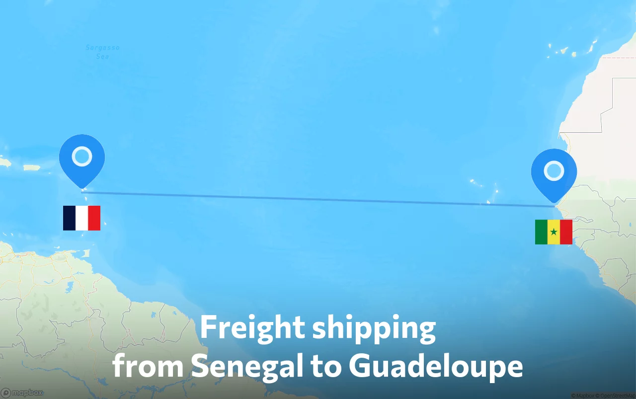 Shipping route from Senegal to Guadeloupe