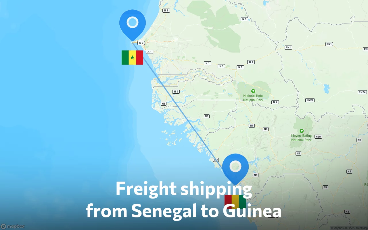 Shipping route from Senegal to Guinea