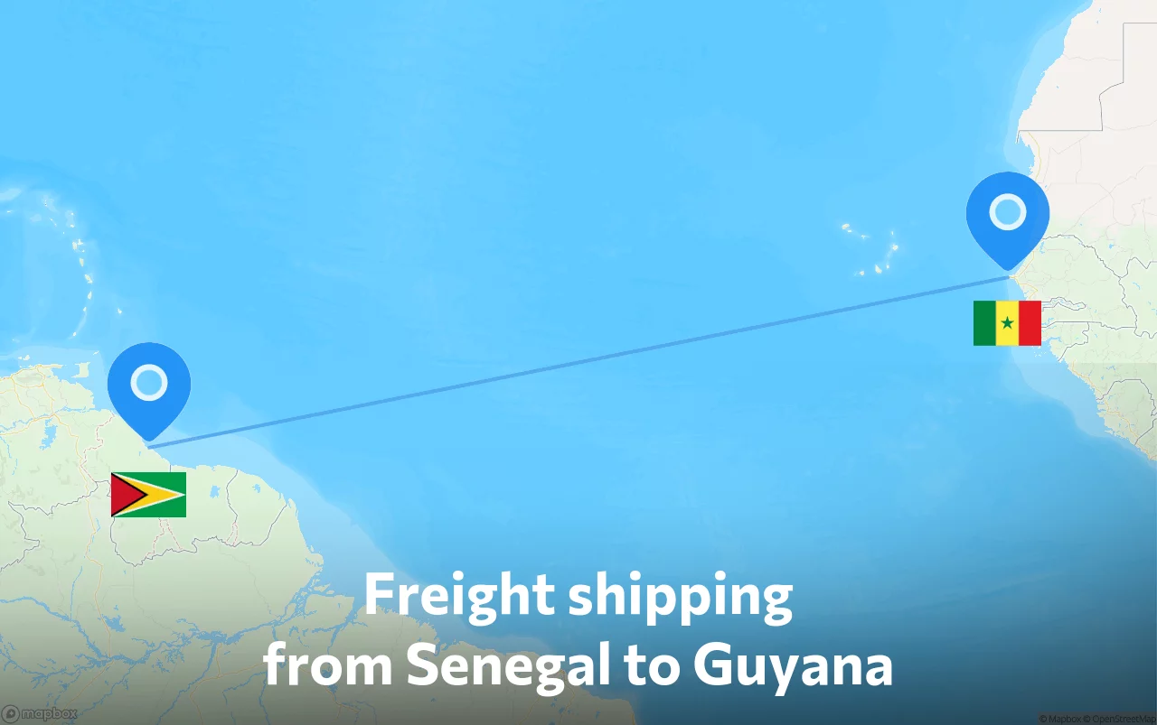 Shipping route from Senegal to Guyana