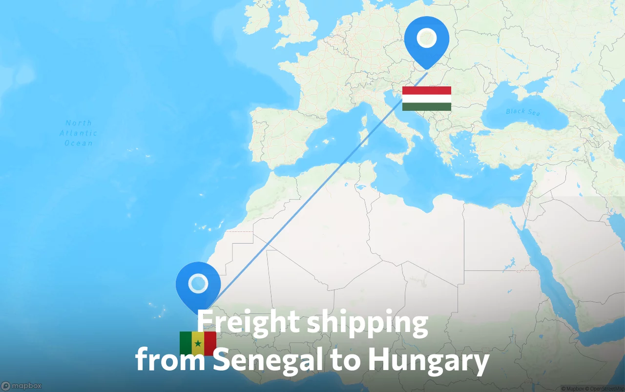 Shipping route from Senegal to Hungary