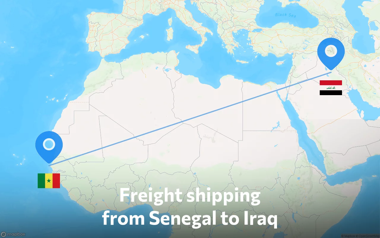 Shipping route from Senegal to Iraq