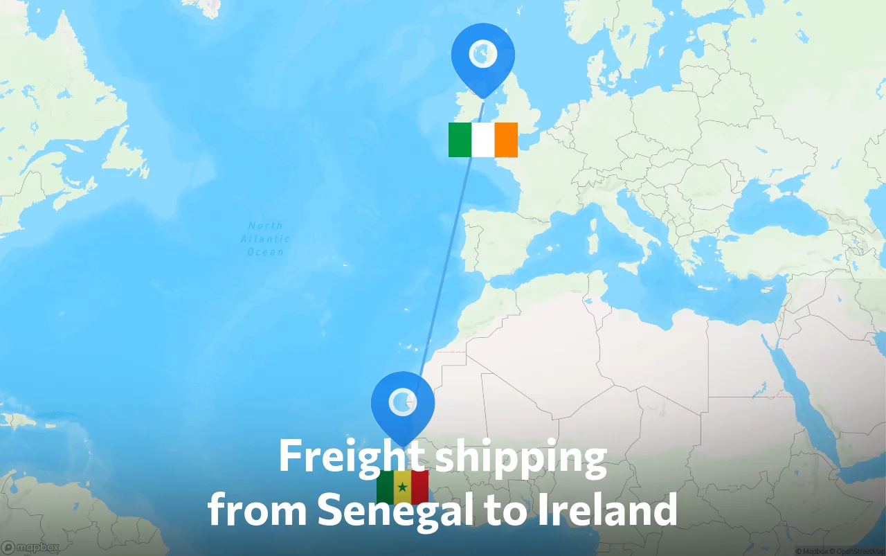 Shipping route from Senegal to Ireland
