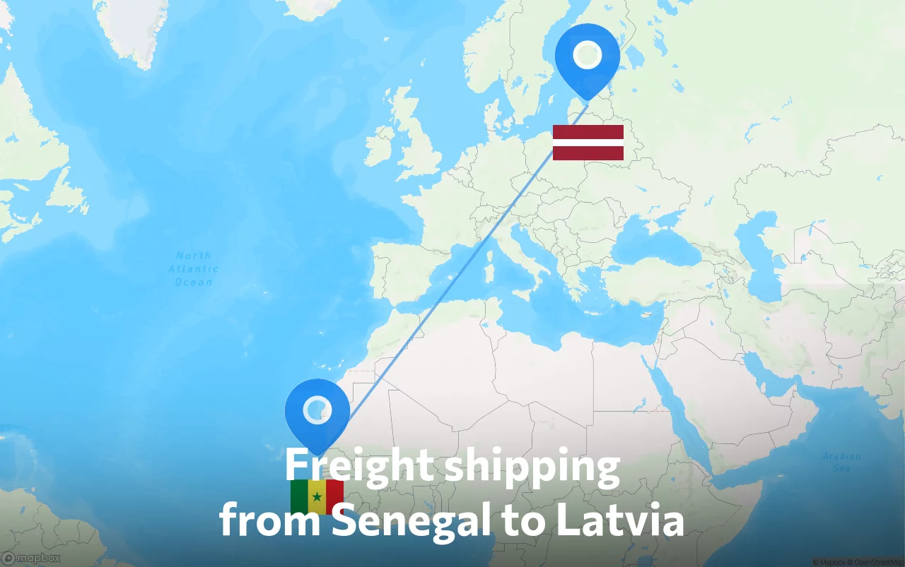 Shipping route from Senegal to Latvia