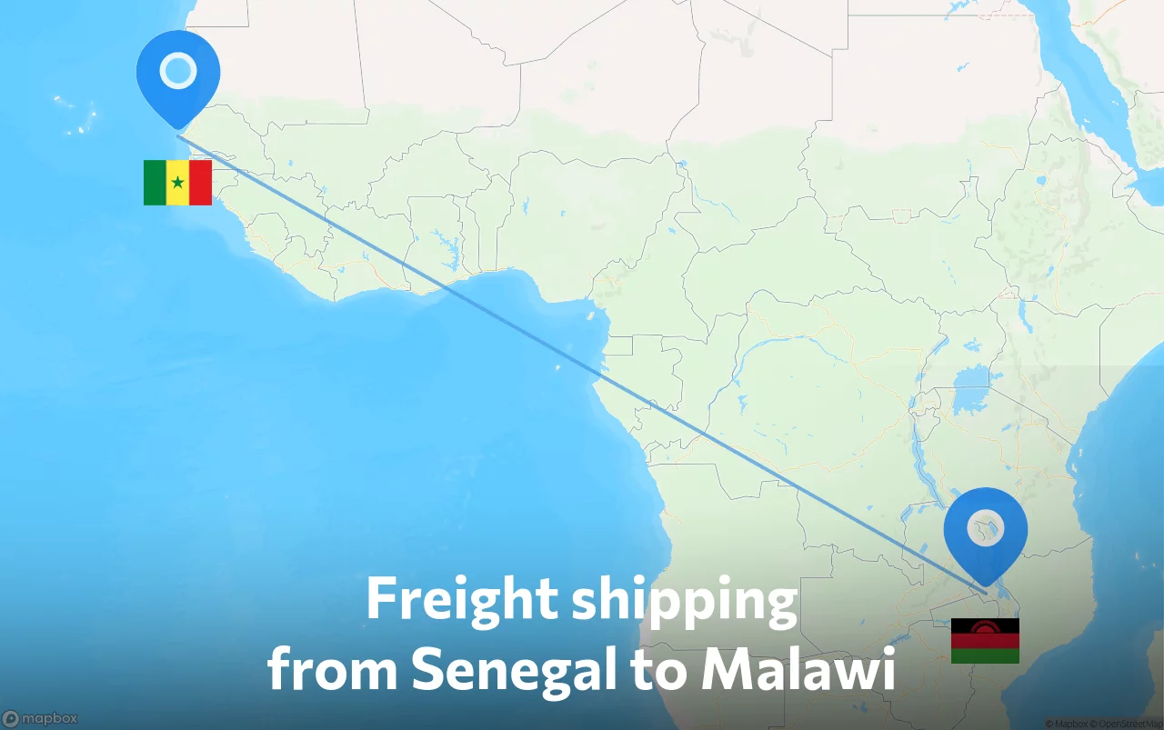 Shipping route from Senegal to Malawi