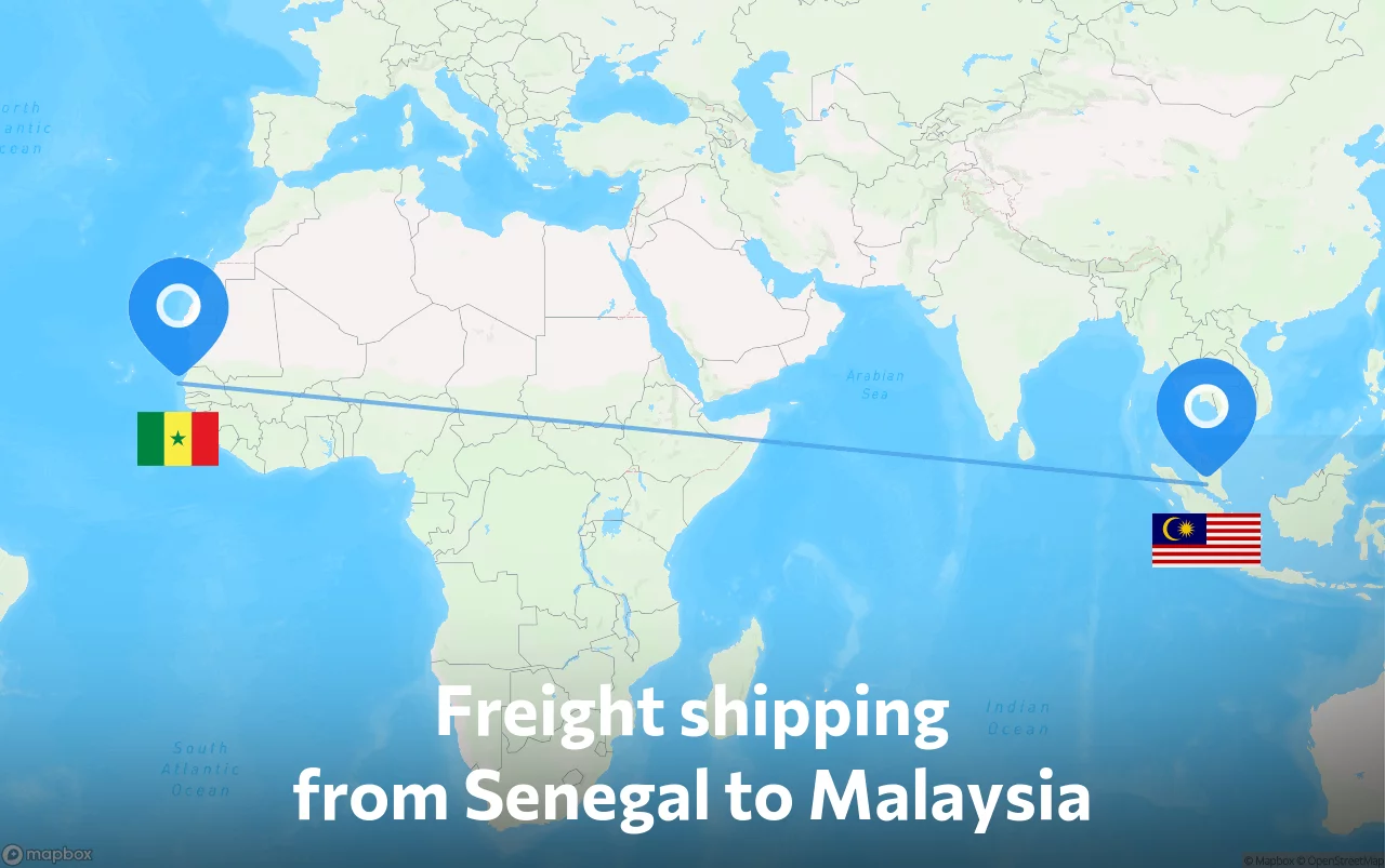 Shipping route from Senegal to Malaysia