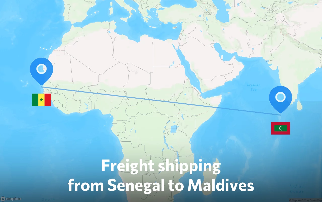 Shipping route from Senegal to Maldives