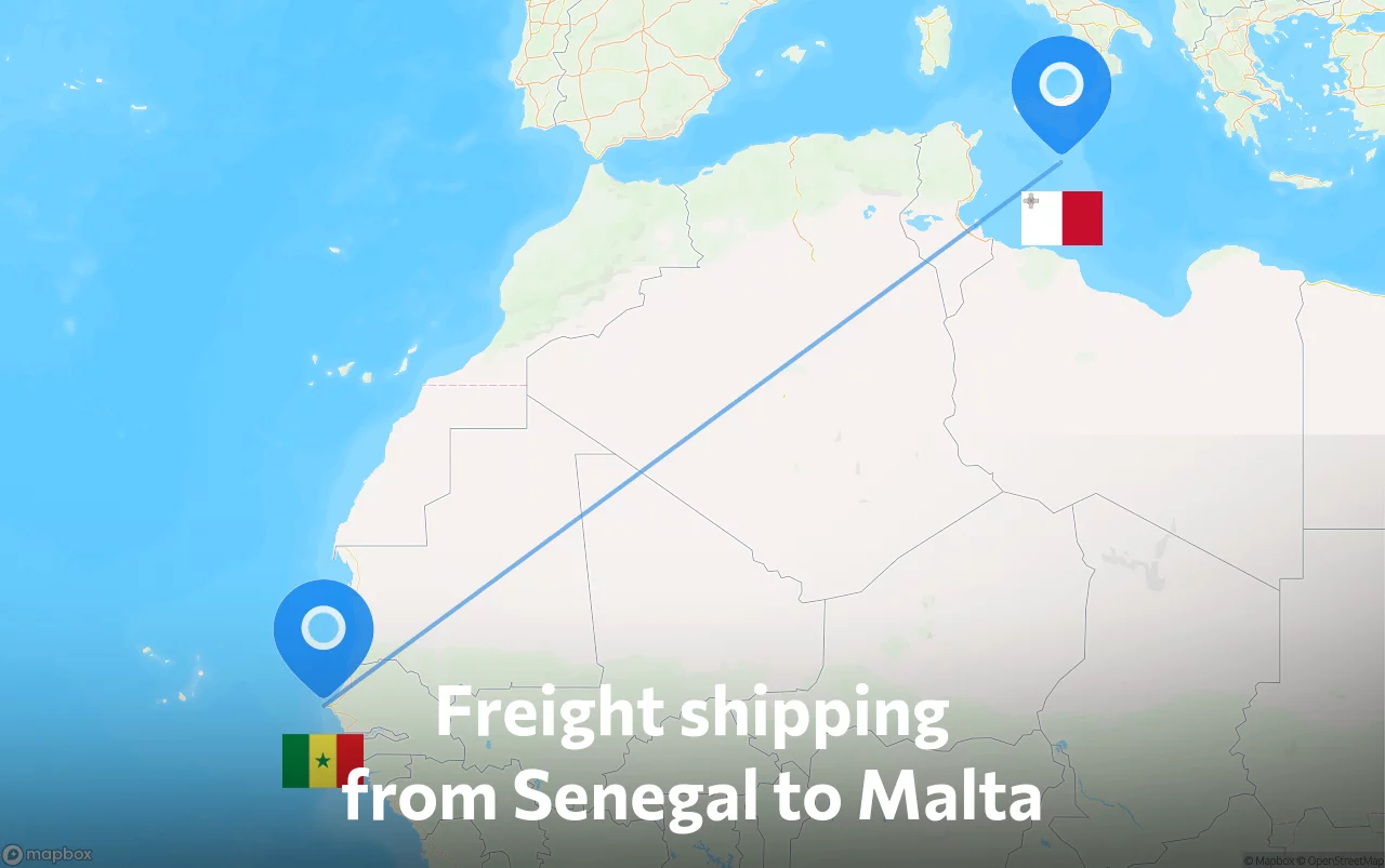 Shipping route from Senegal to Malta