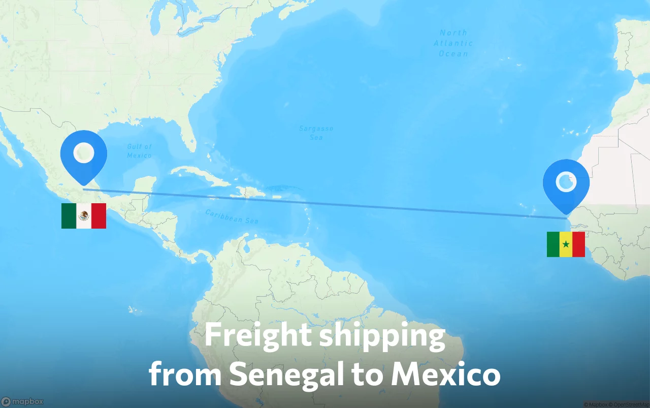 Shipping route from Senegal to Mexico