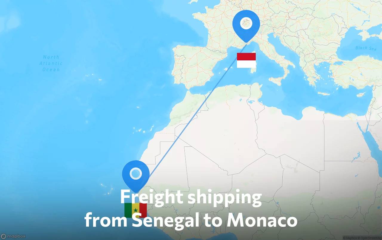 Shipping route from Senegal to Monaco