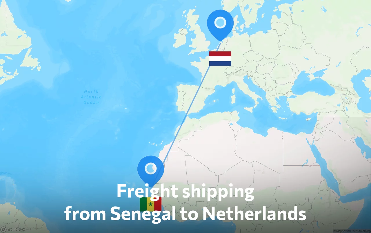 Shipping route from Senegal to Netherlands