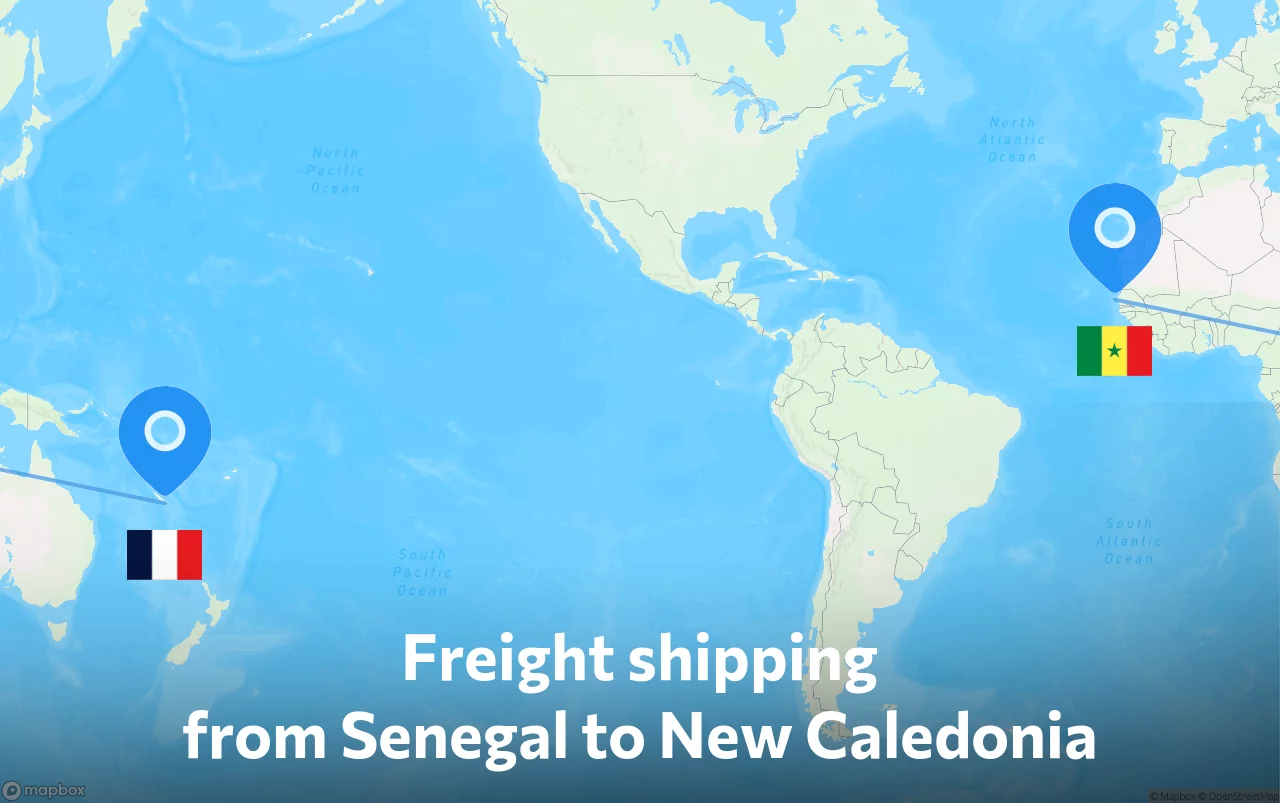 Shipping route from Senegal to New Caledonia