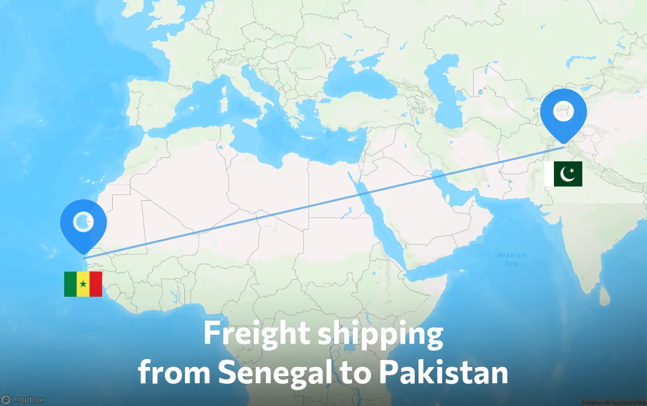 Shipping route from Senegal to Pakistan