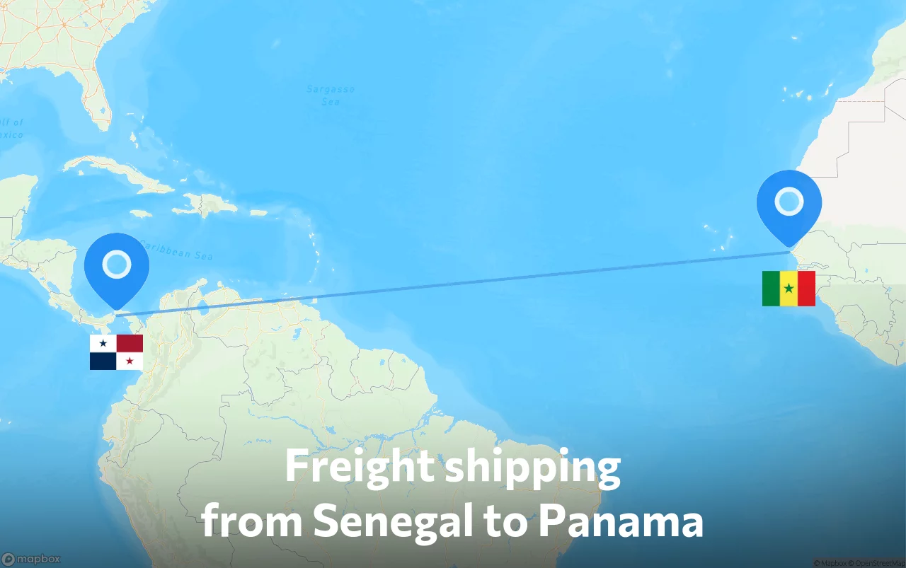 Shipping route from Senegal to Panama
