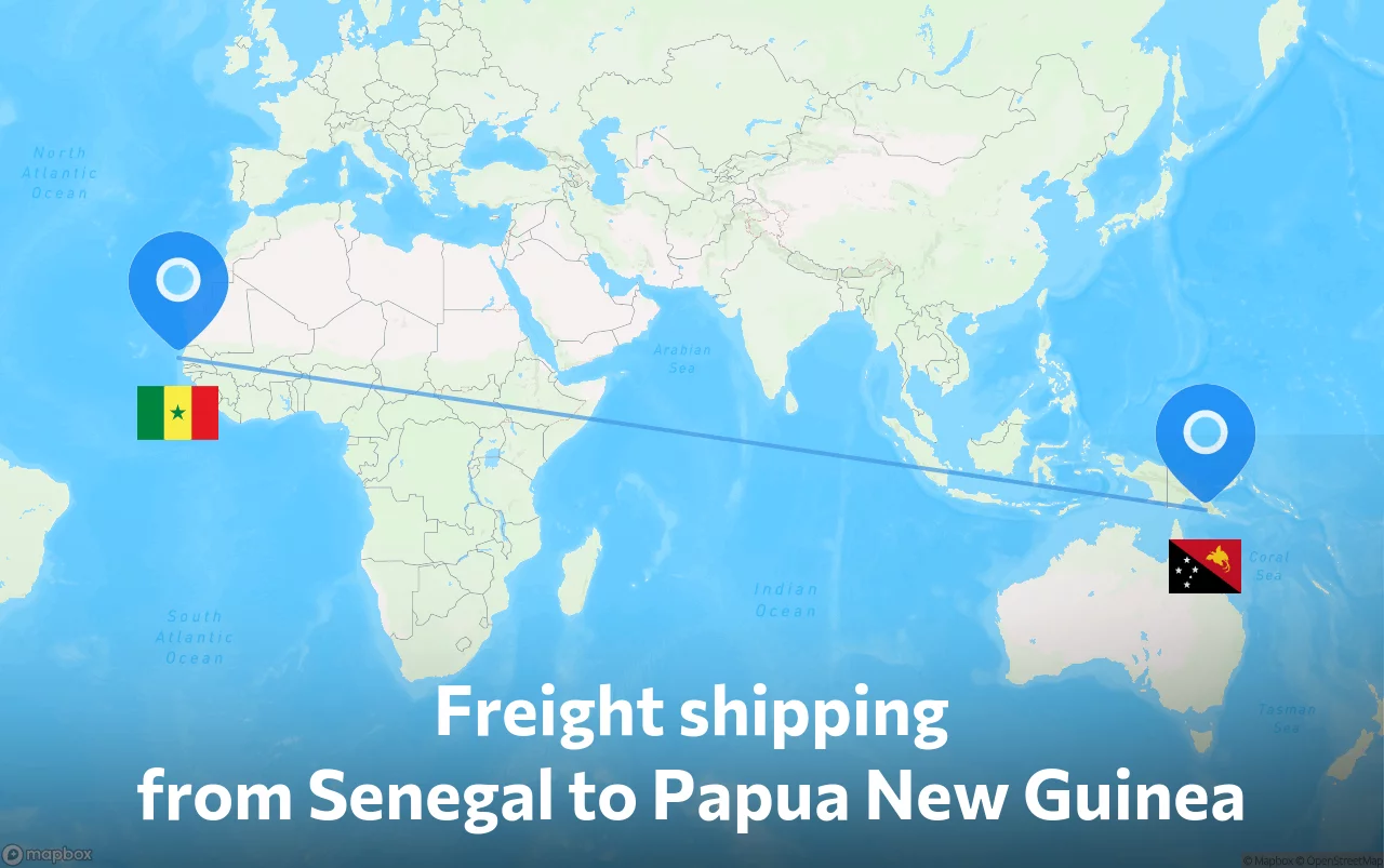 Shipping route from Senegal to Papua New Guinea