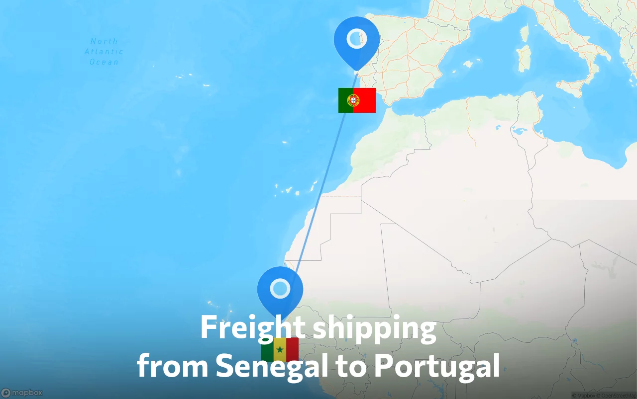 Shipping route from Senegal to Portugal