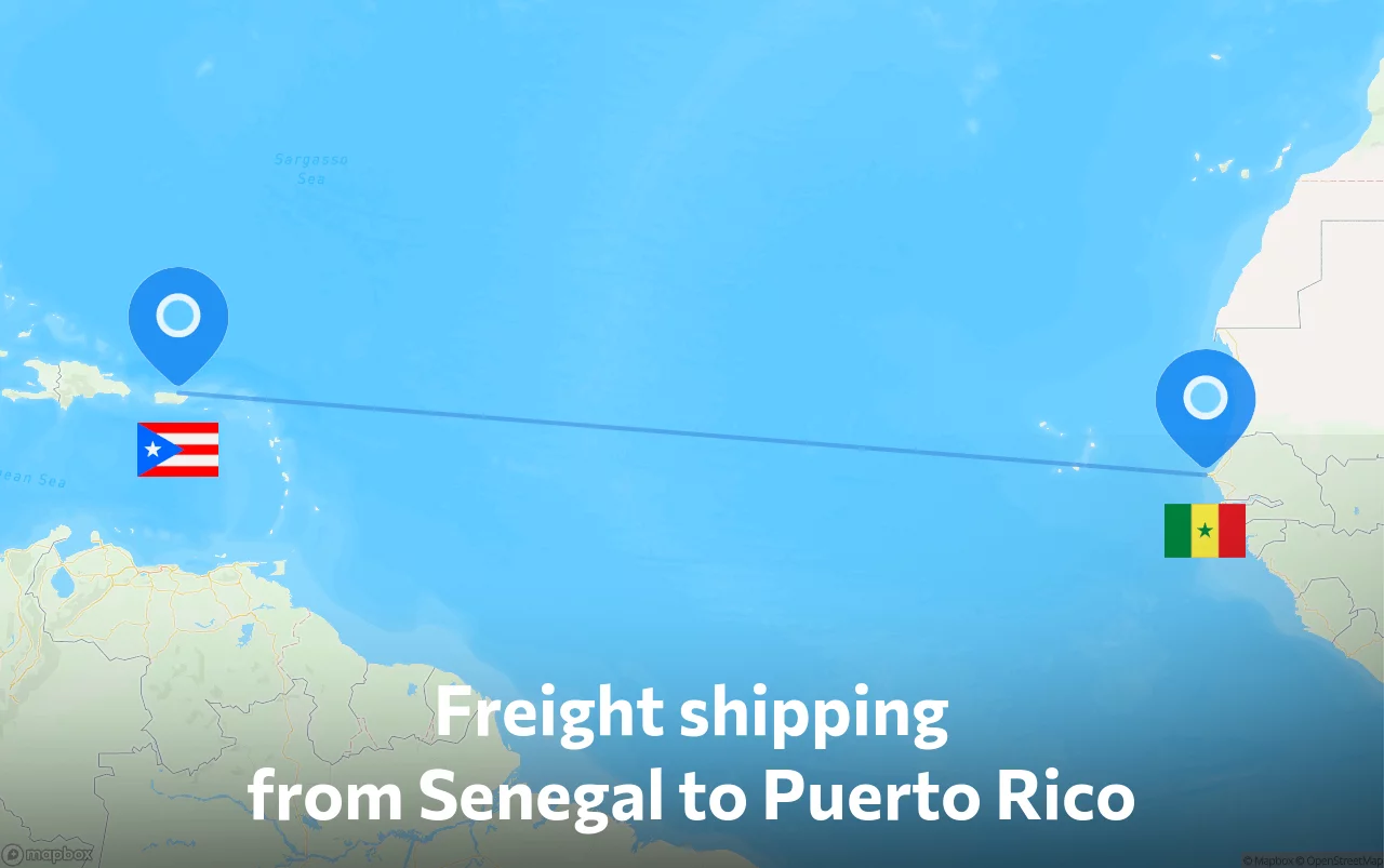 Shipping route from Senegal to Puerto Rico