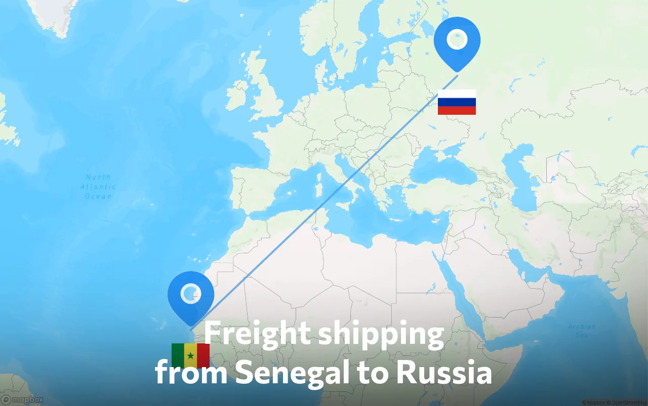 Shipping route from Senegal to Russia