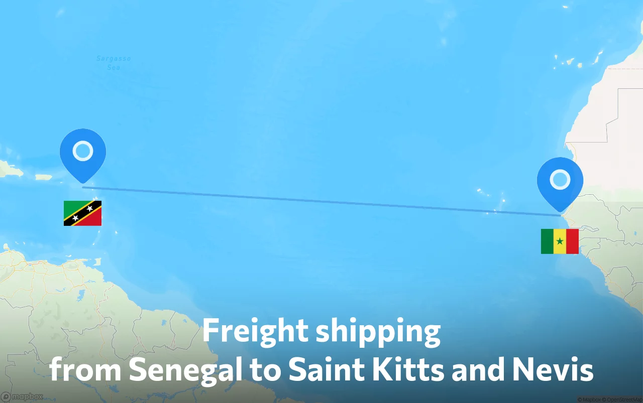 Shipping route from Senegal to Saint Kitts and Nevis