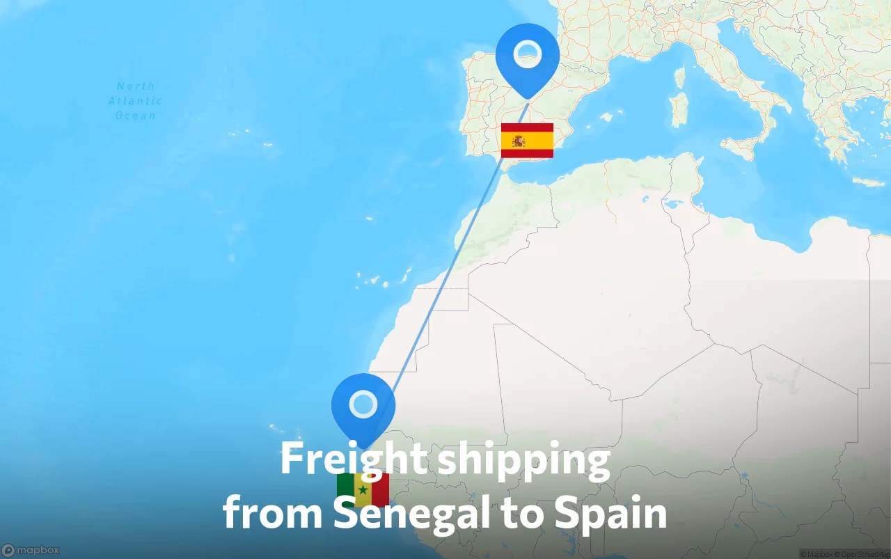 Shipping route from Senegal to Spain