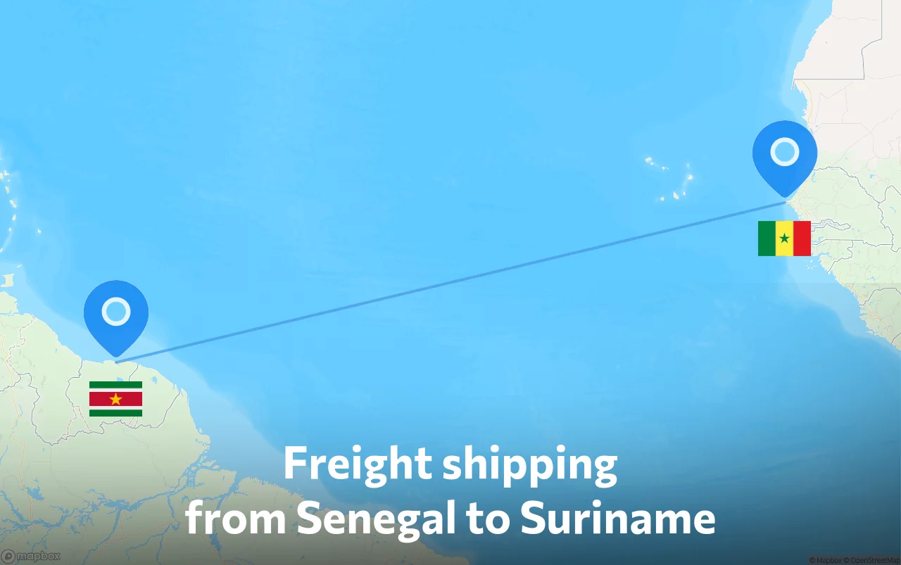 Shipping route from Senegal to Suriname