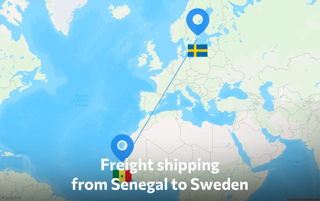 Shipping route from Senegal to Sweden