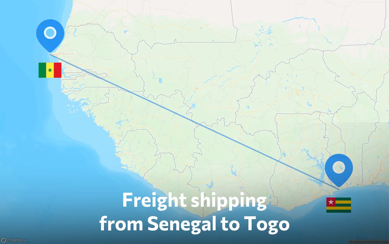Shipping route from Senegal to Togo