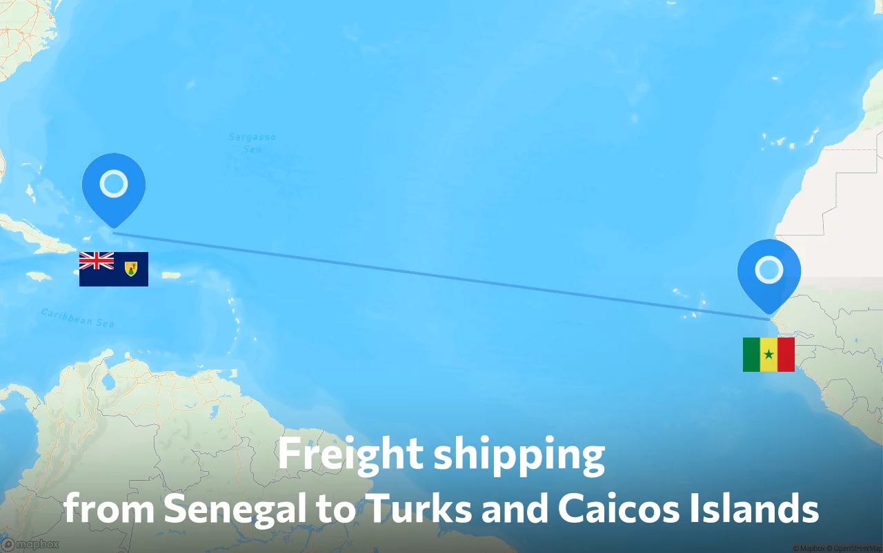 Shipping route from Senegal to Turks and Caicos Islands