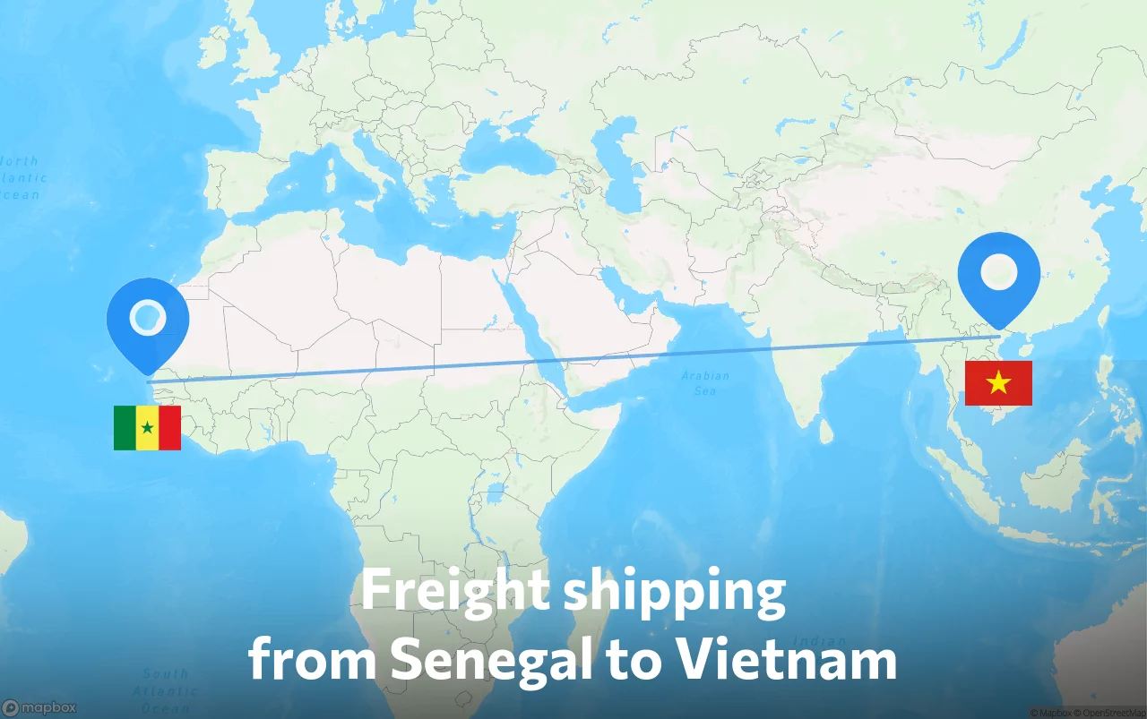 Shipping route from Senegal to Vietnam