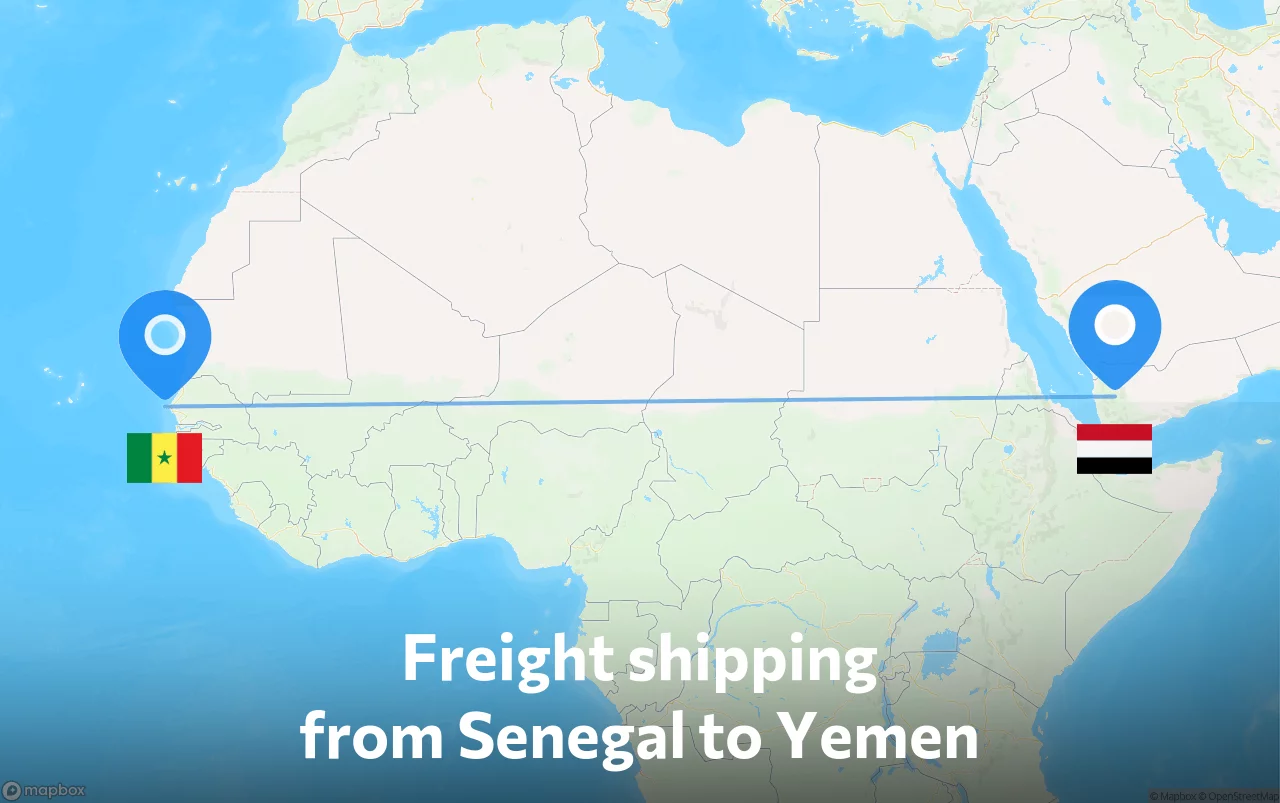 Shipping route from Senegal to Yemen