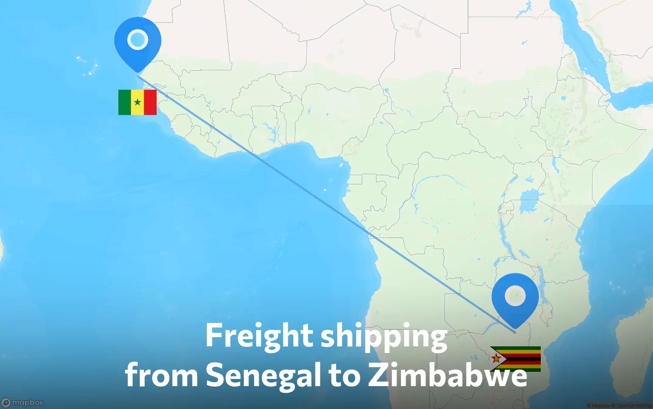 Shipping route from Senegal to Zimbabwe