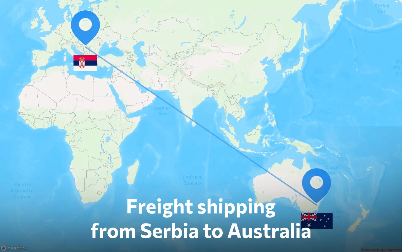 Shipping route from Serbia to Australia