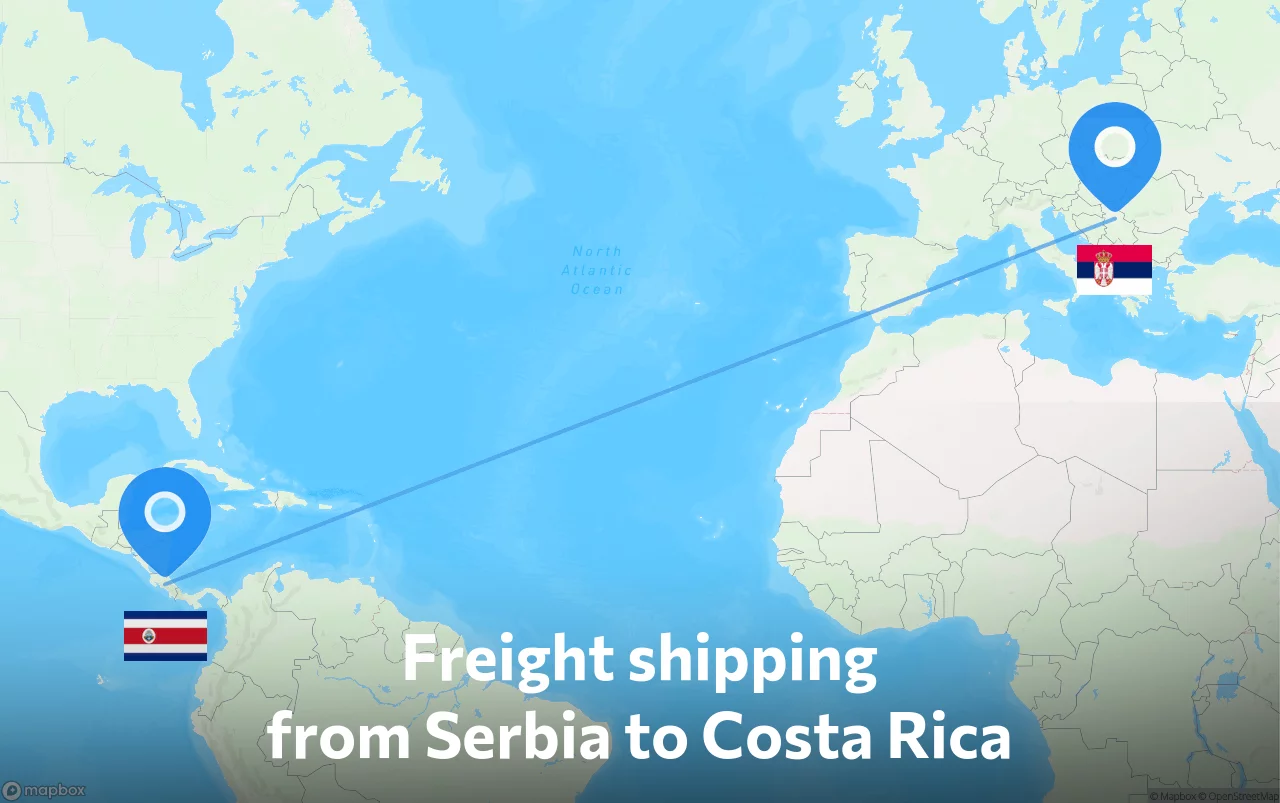 Shipping route from Serbia to Costa Rica