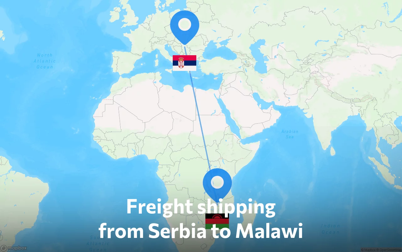 Shipping route from Serbia to Malawi