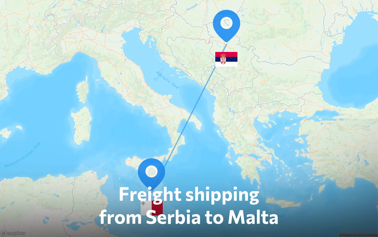 Shipping route from Serbia to Malta