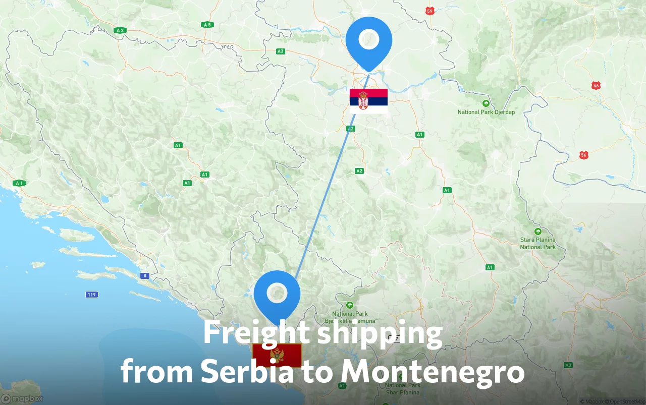 Shipping route from Serbia to Montenegro