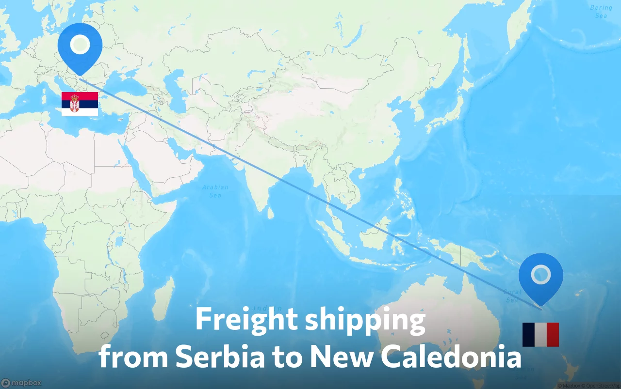 Shipping route from Serbia to New Caledonia