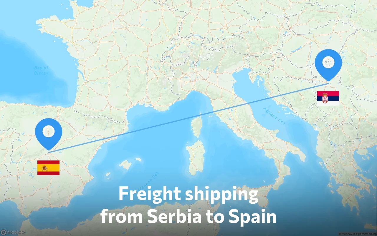 Shipping route from Serbia to Spain